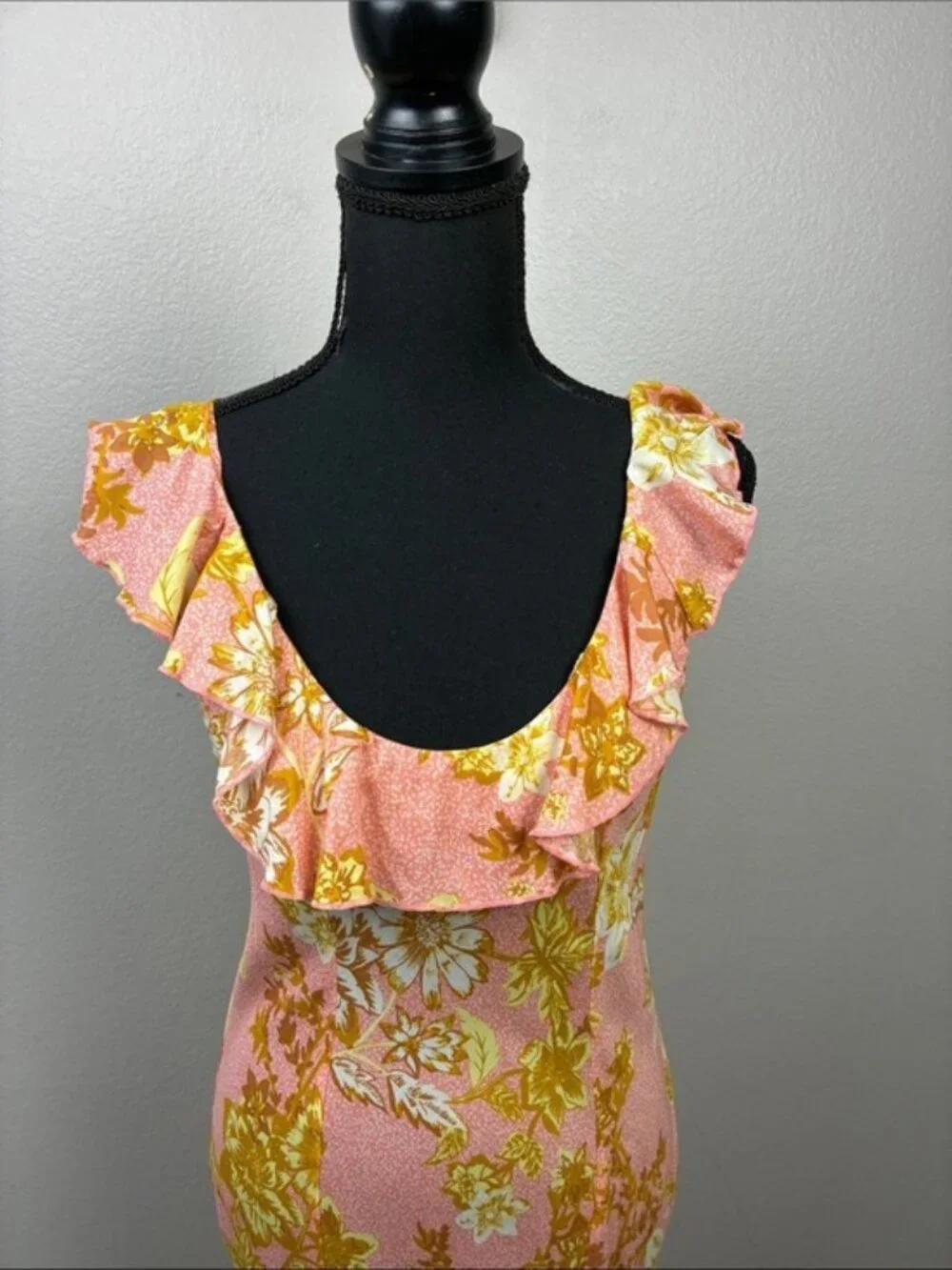 Free People Remind Me Maxi Slip Dress Floral Pink Coral Combo Ruffle S